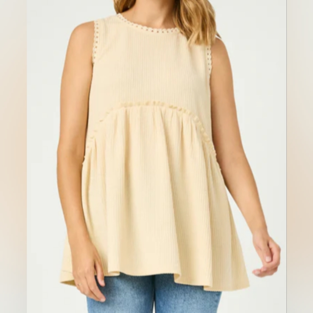 Hayden Womens Sleeveless Crochet Ruffled Tank 1X Soft Stretchy